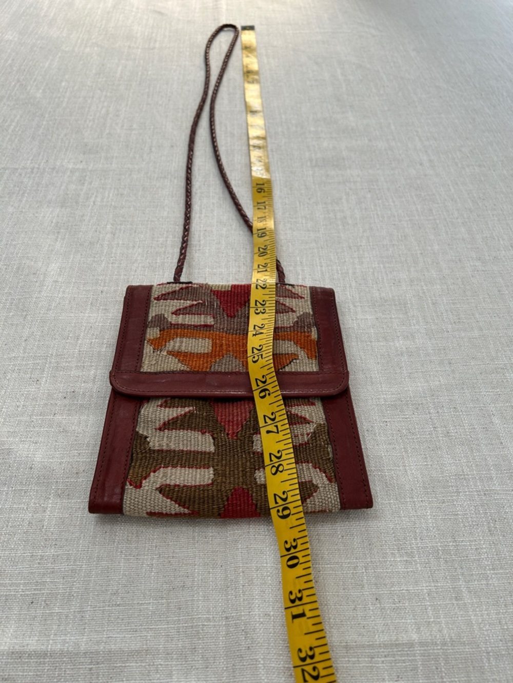 Moroccan Leather Crossbody Wallet Woven Festival Bag in Red and Brown - Picture 14 of 16